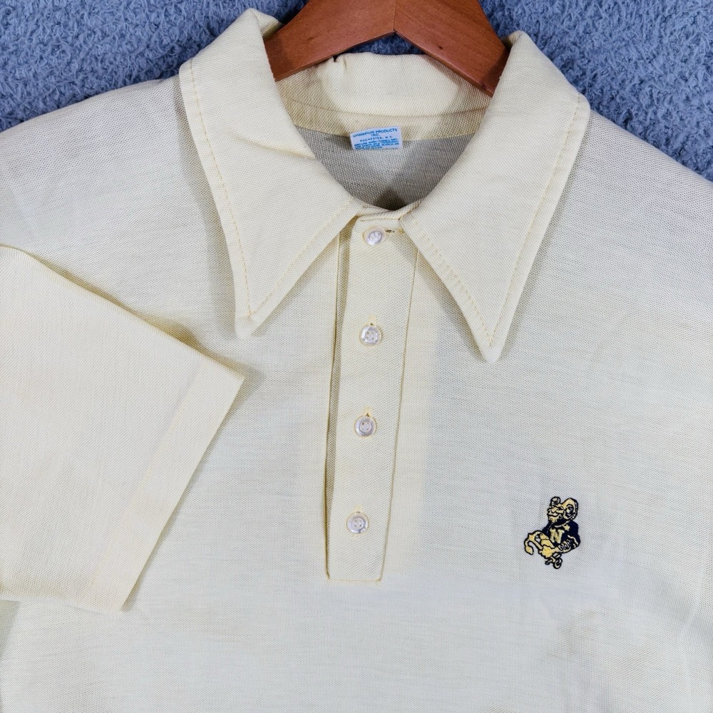 Vintage 70s Navy Midshipmen‎ Polo Shirt Mens XL Yellow Champion Made USA